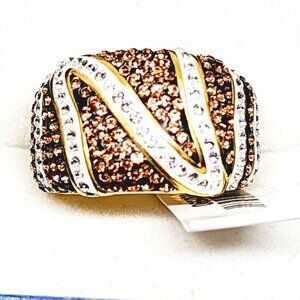 White & Champagne Austrian Crystal cocktail ring in goldtone size 7